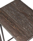 Theodore - Travertine Accent Table - Dark Brown
