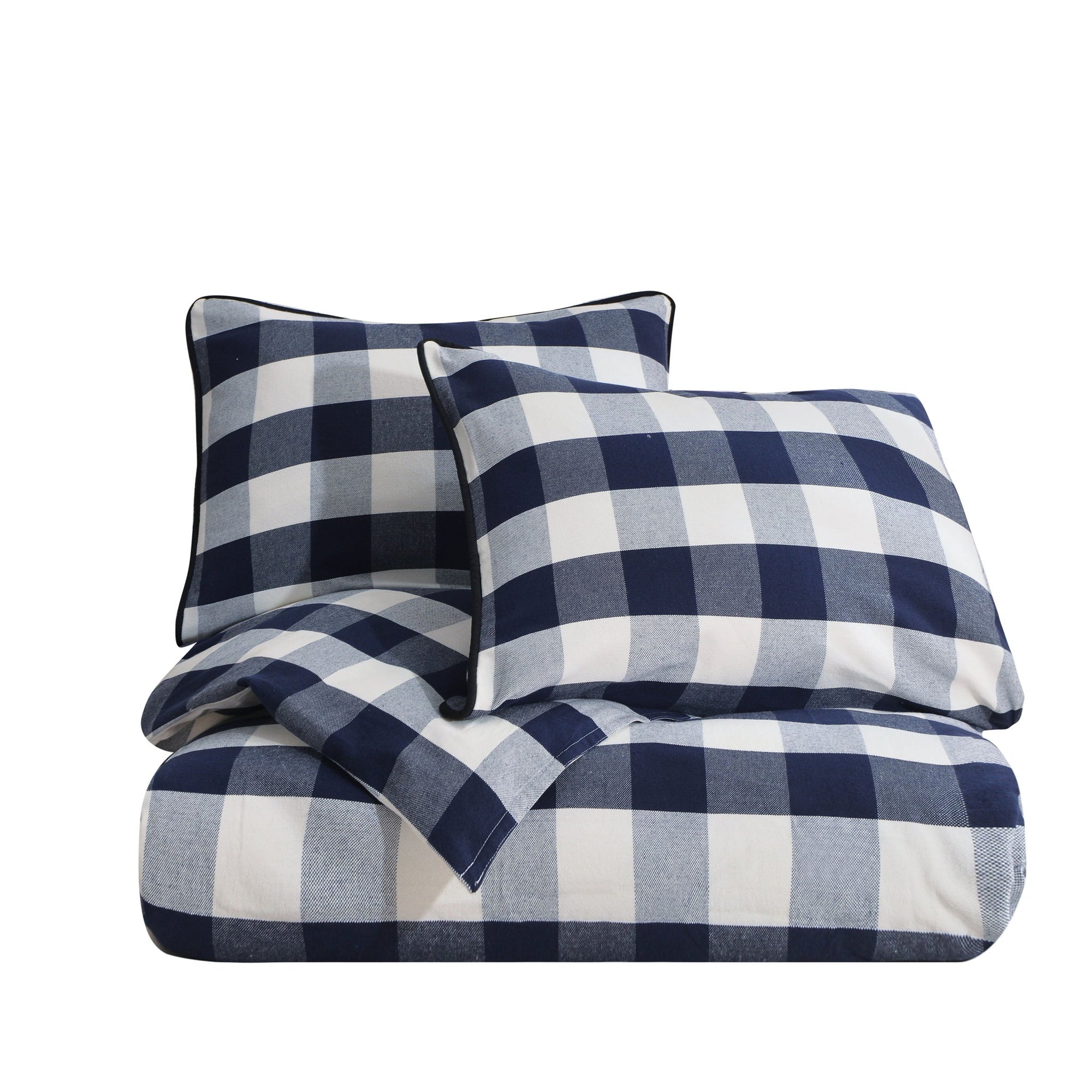 Camille - King Buffalo Check Duvet Cover Set (Set of 3) - Navy