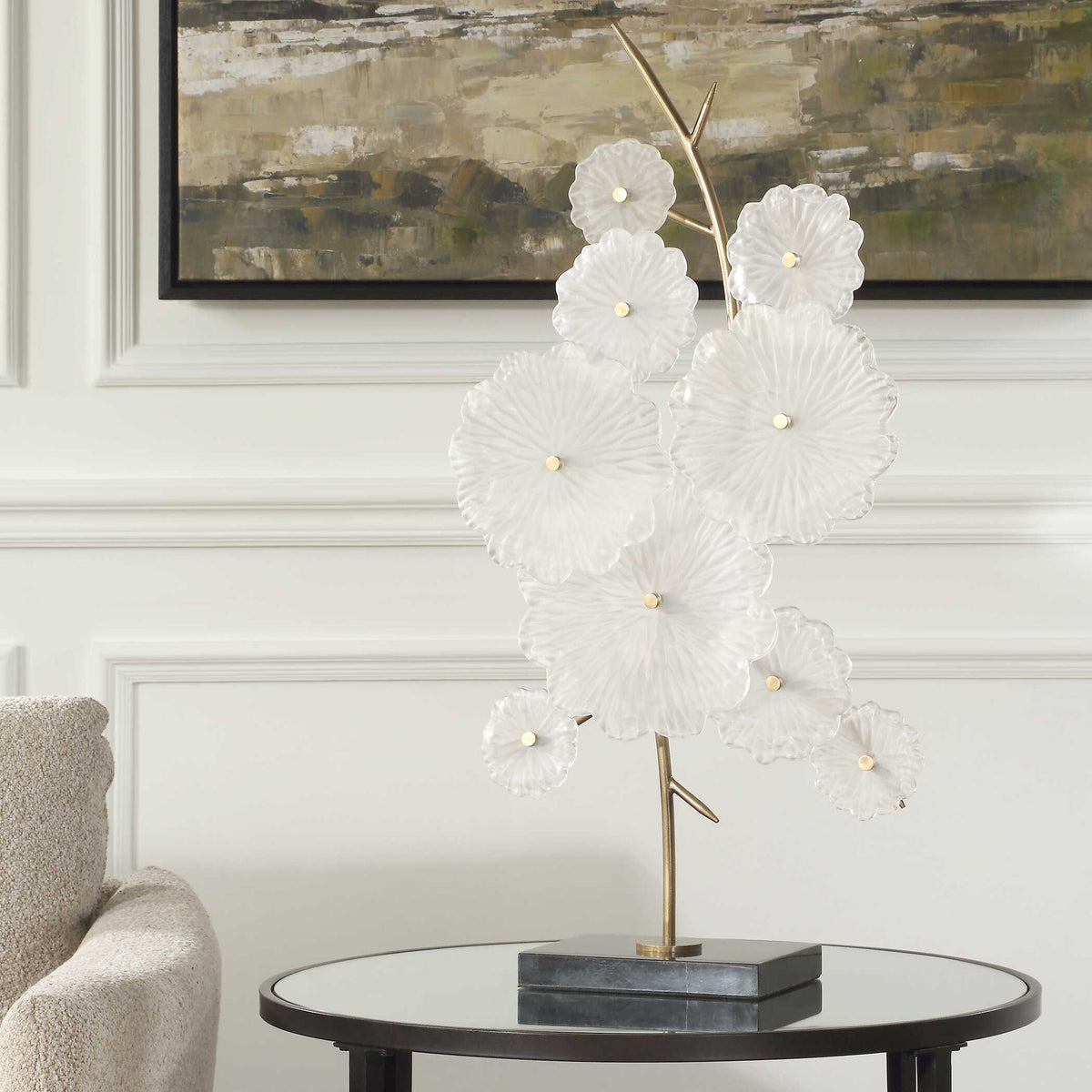 Glass - Garden Table Sculpture - Gold / White