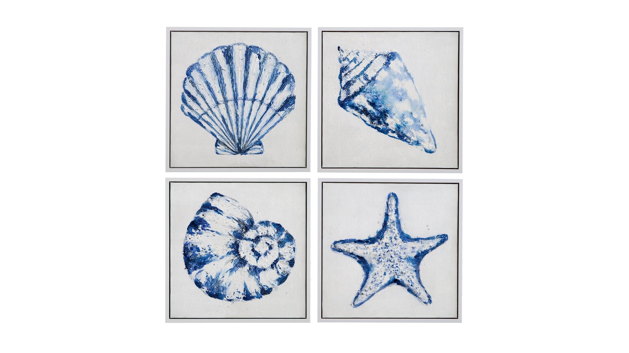 Shells Framed Canvas Set of 4 - Blue / White