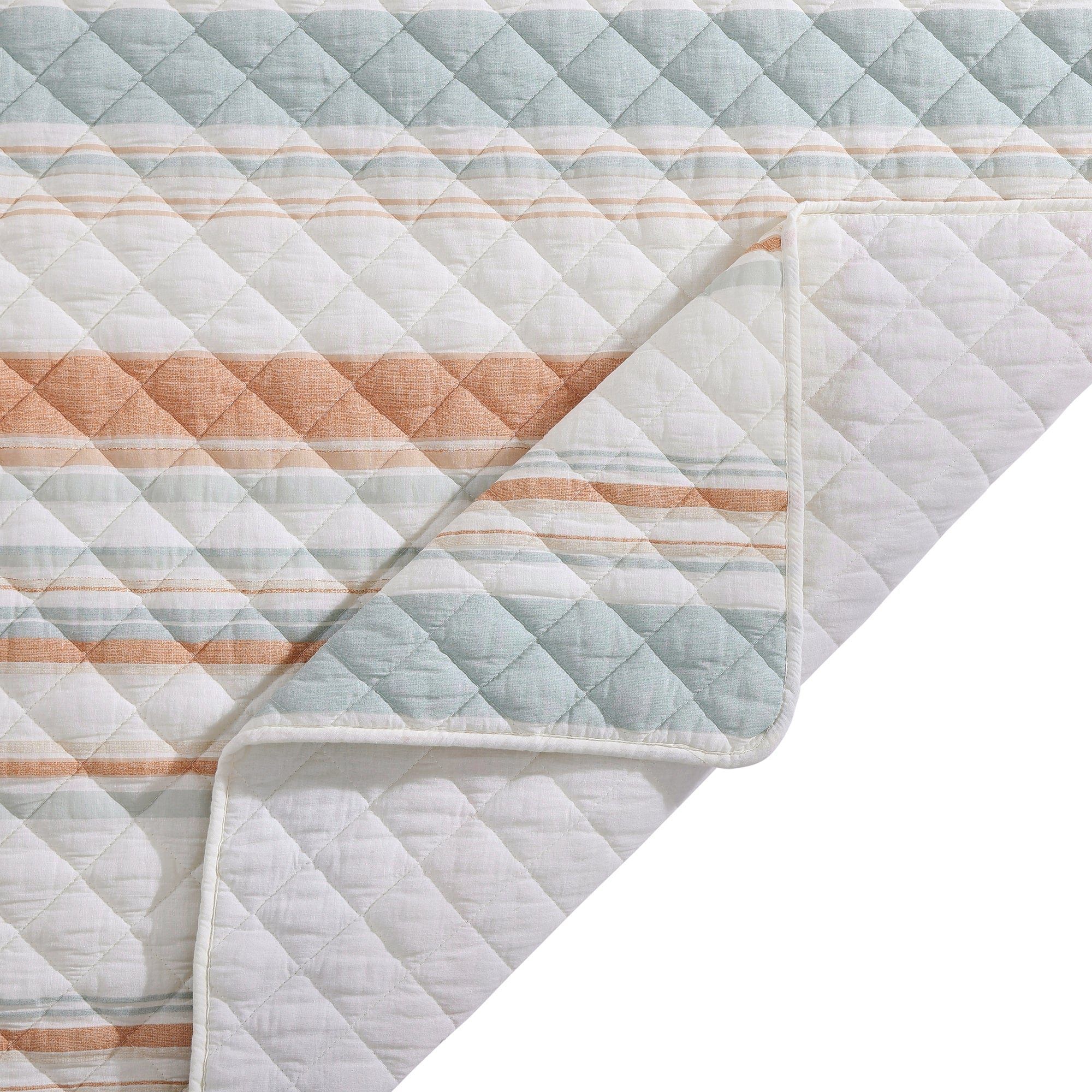 Mystic Stripe - King Cotton Gauze Quilt Set (Set of 3) - Coral