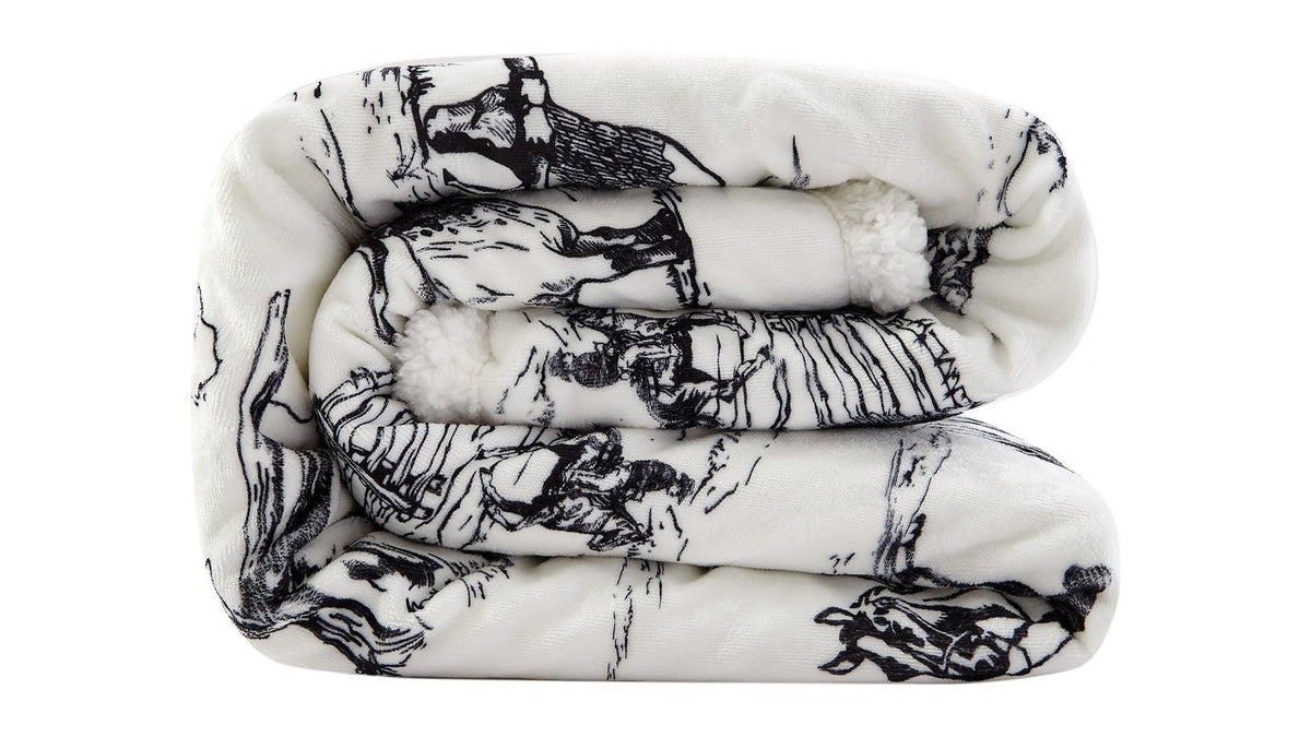 Campfire - Ranch Life Western Toile Campfire Sherpa Throw 6 Per Carton - Black / White