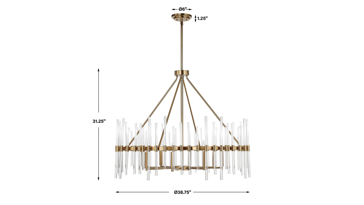 Crystal - Stick 8 Light Chandelier - Brass