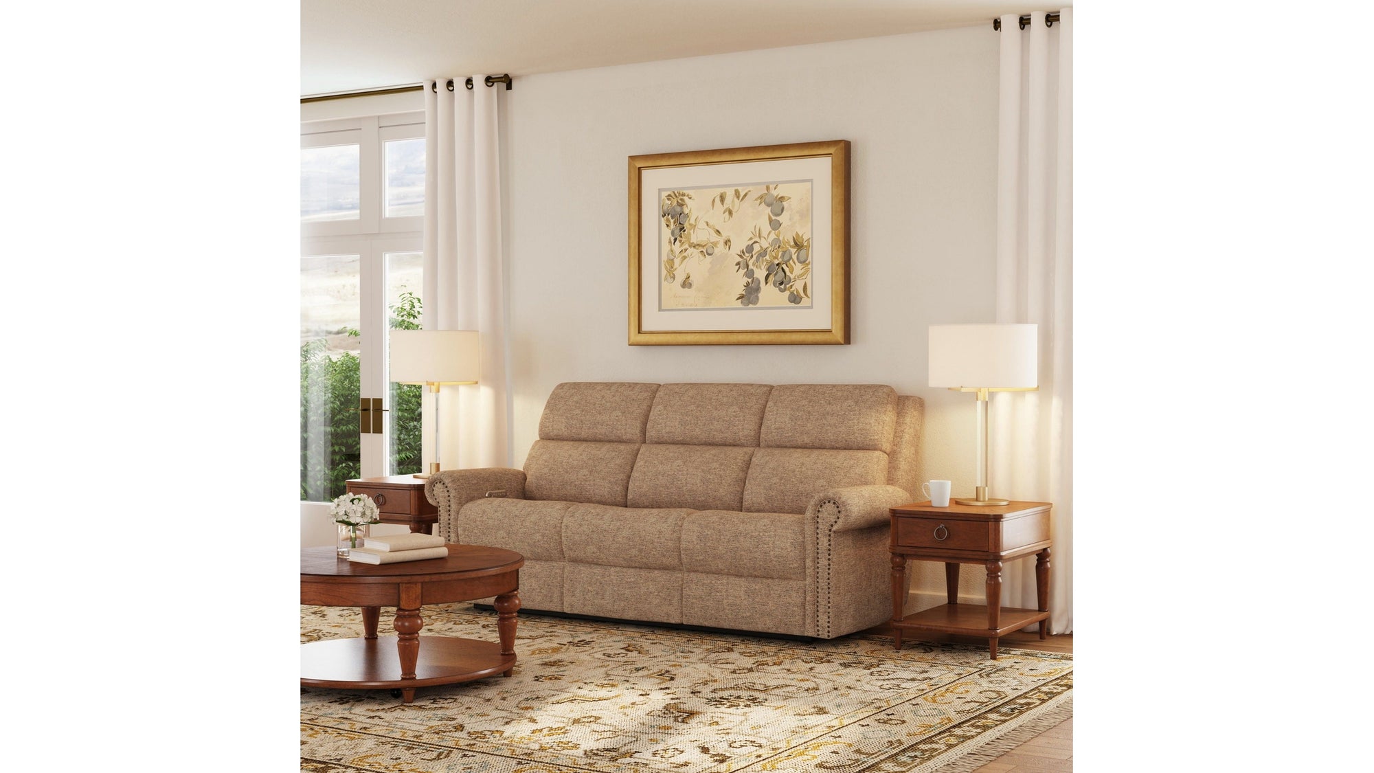 Bernard - Power Reclining Sofa With Console, Power Headrests & Lumbar, Nailhead Trim