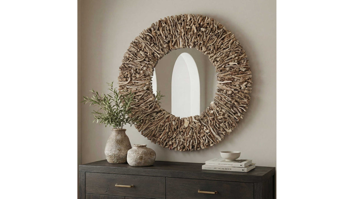 Rossetti - Round Interwoven Wood Mirror - Woodtone