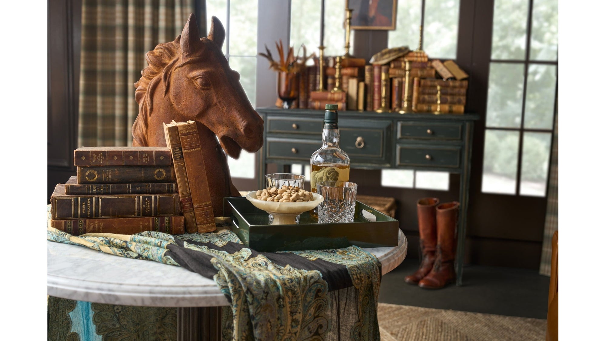 Charleston - Five-Drawer Console Table - Dark Green