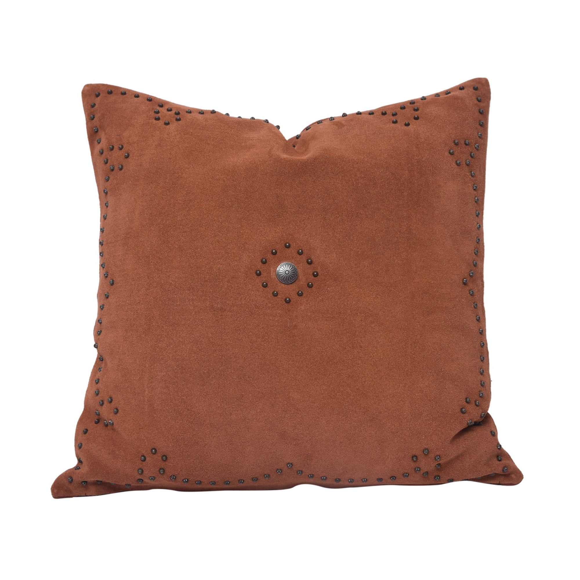 Western Suede Pillow - Western Suede Antique Silver Concho &amp; Studded Pillow - Tobacco
