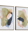 Abstract Afternoon - Framed Canvases (Set of 2) - Blue / Green / Pink / White / Woodtone / Yellow