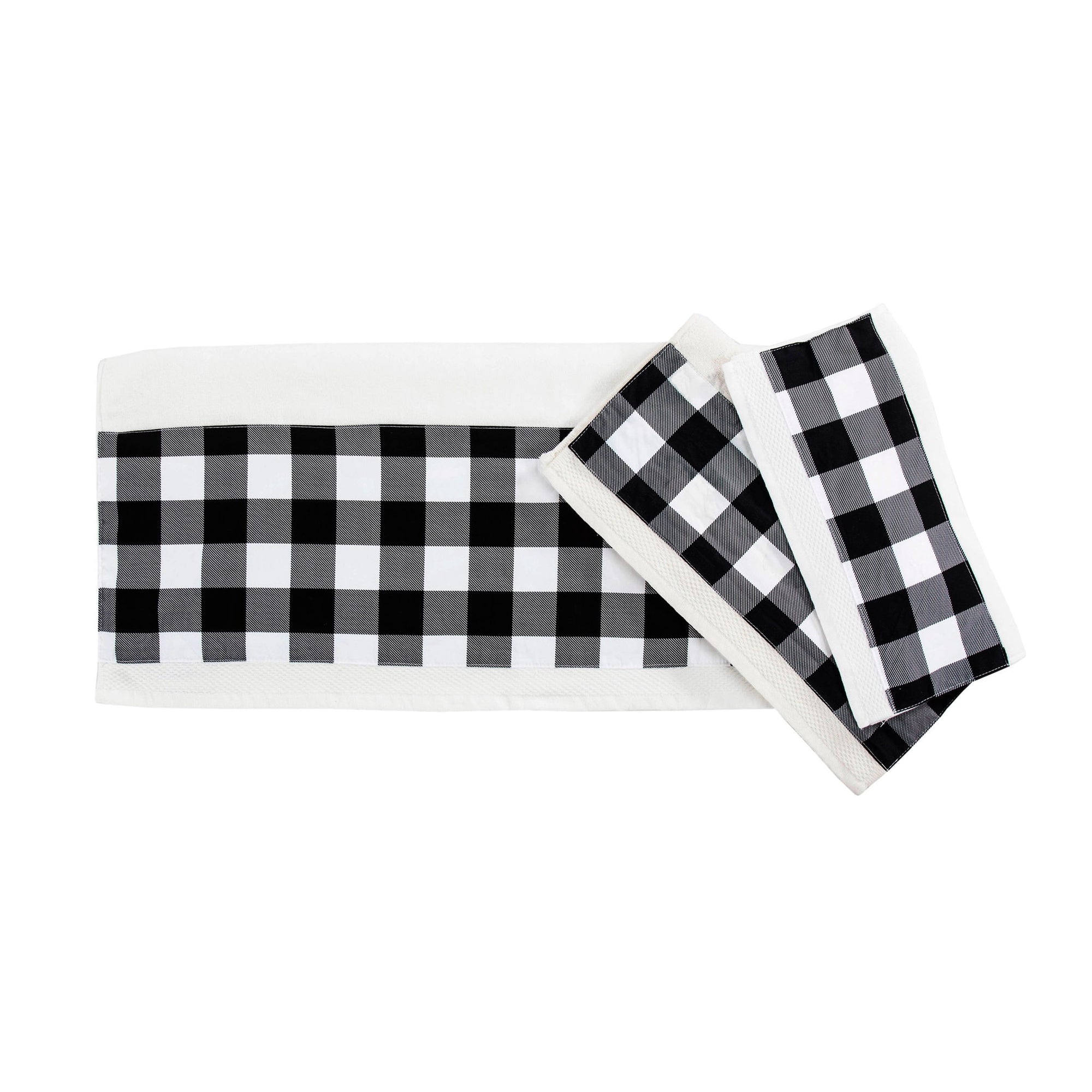 Camille - Black Buffalo Check Towel Set (Set of 3), 2 Per Carton - Black / White