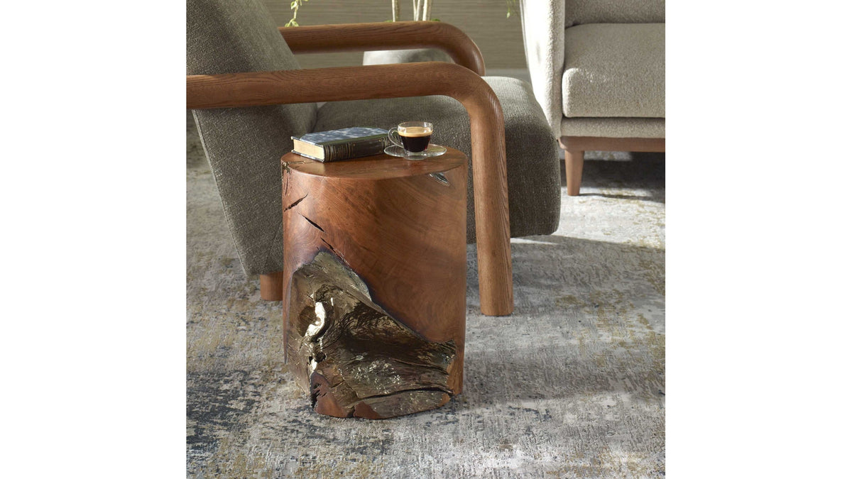 Rafe - Wooden Accent Stool - Silver / Woodtone