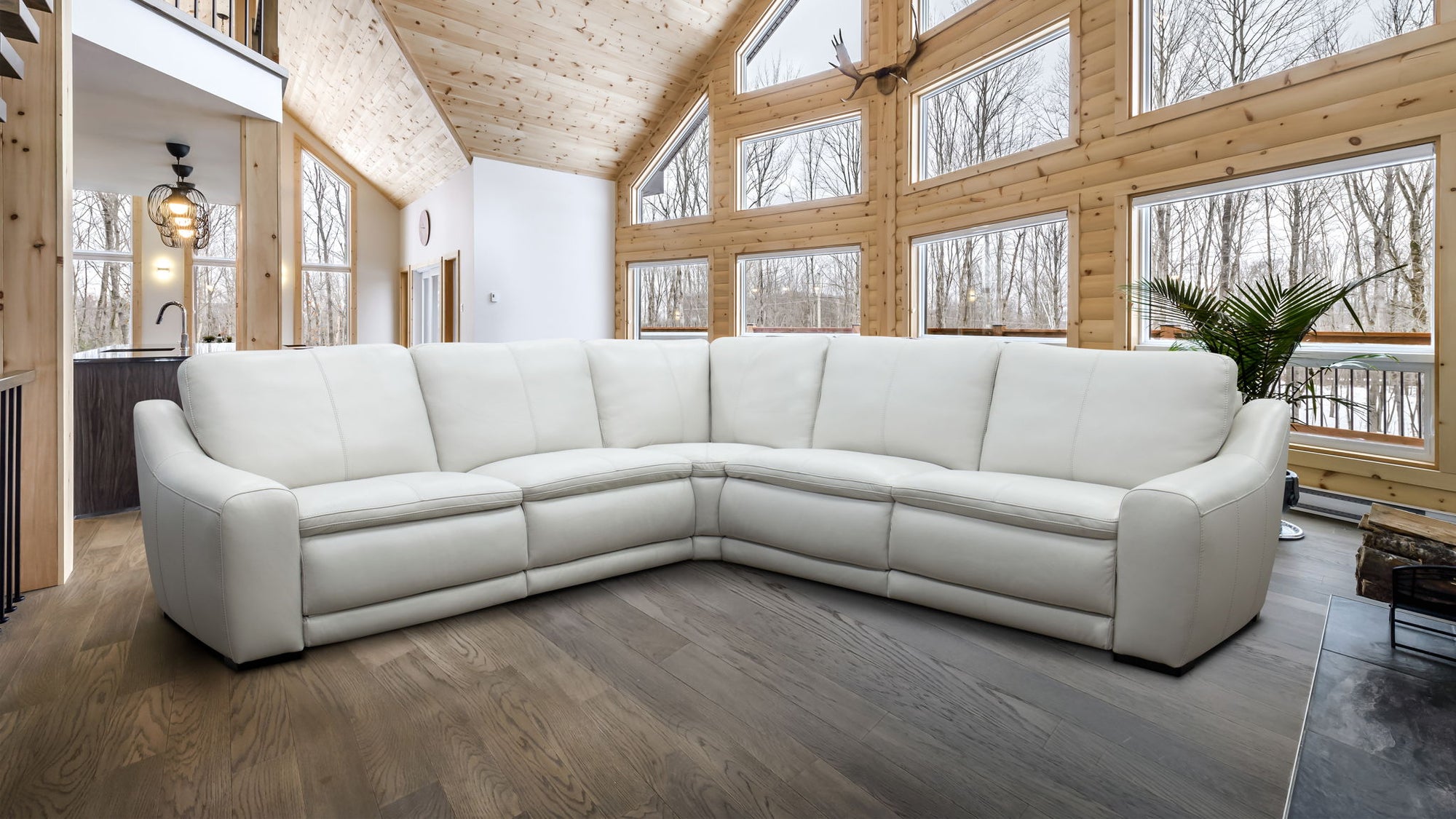 Merrydale - 5 Piece Power Zero Wall Modular Sectional With Headrest - Wall Huggerite