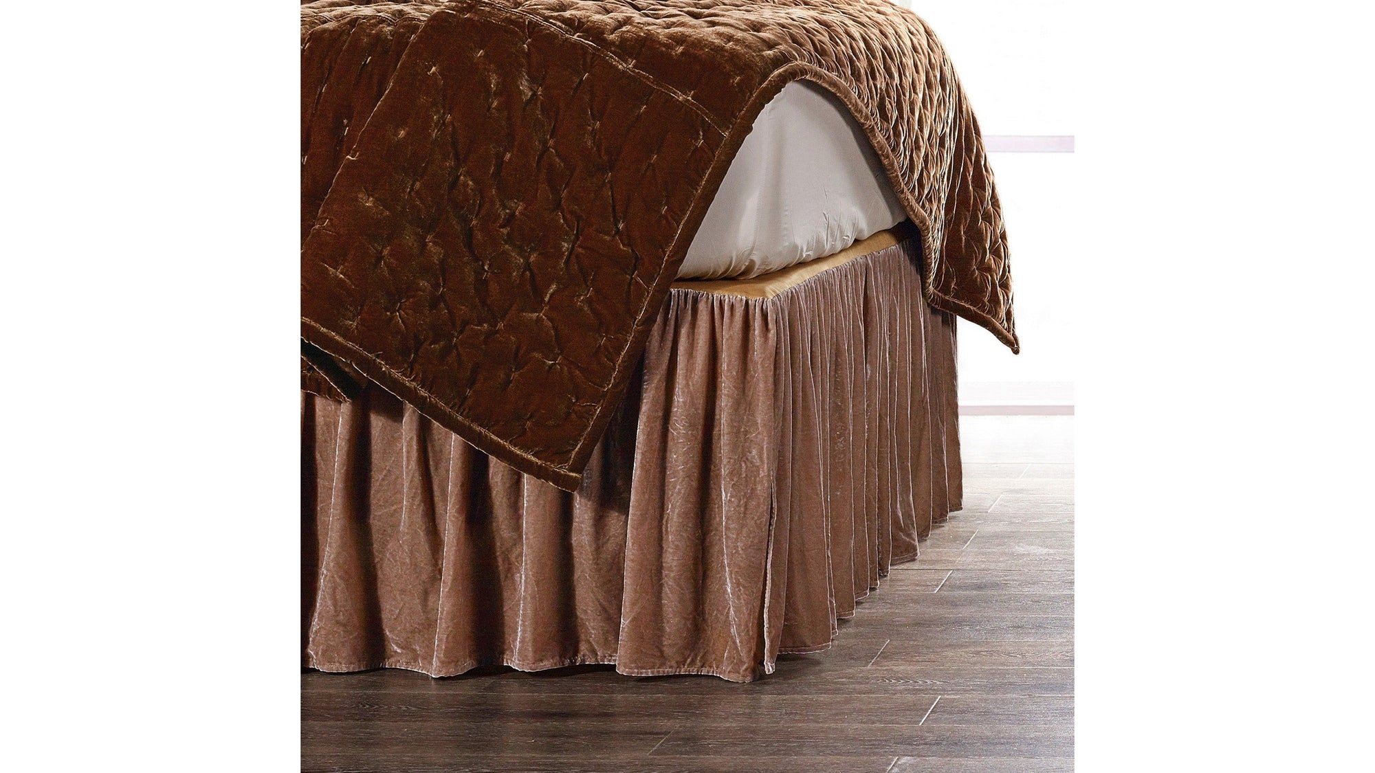 Stella - Queen Faux Silk Velvet Bed Skirt - Dusty Rose