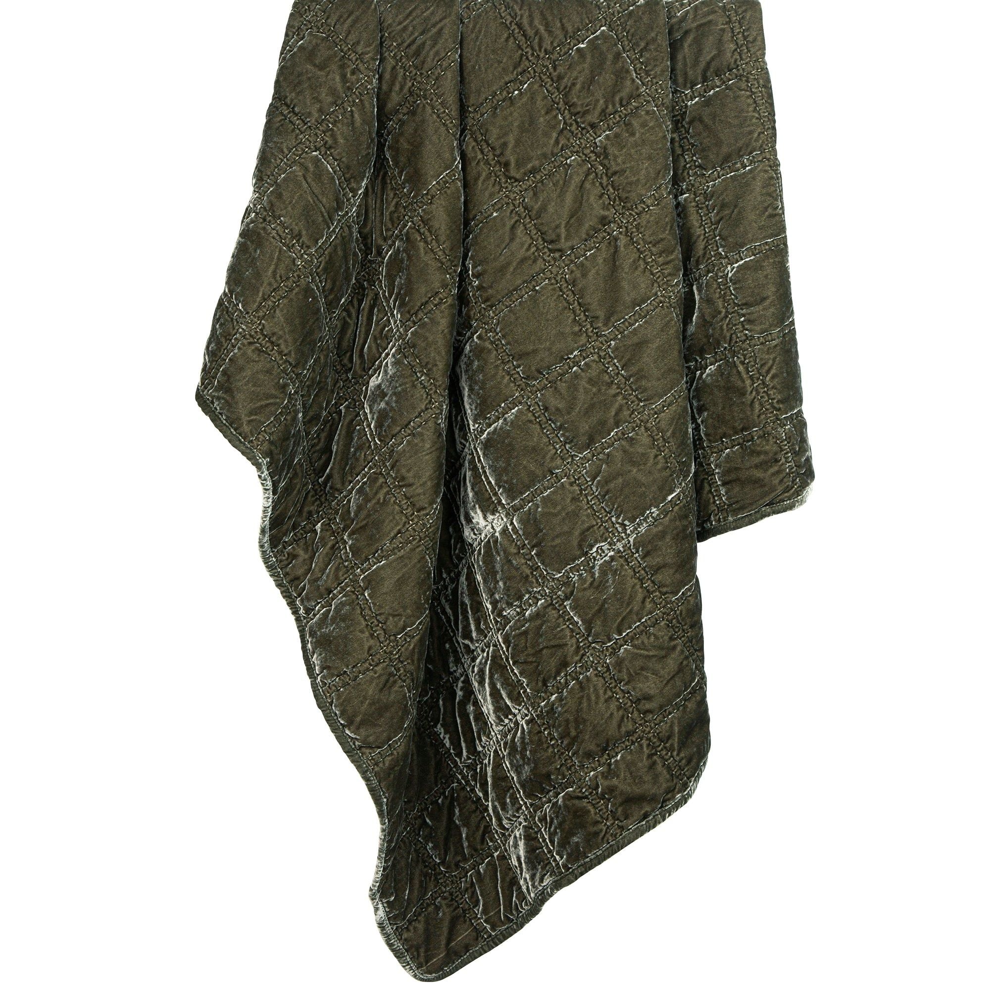 Stella - Faux Silk Velvet Double Box Stitch Throw - Fern Green
