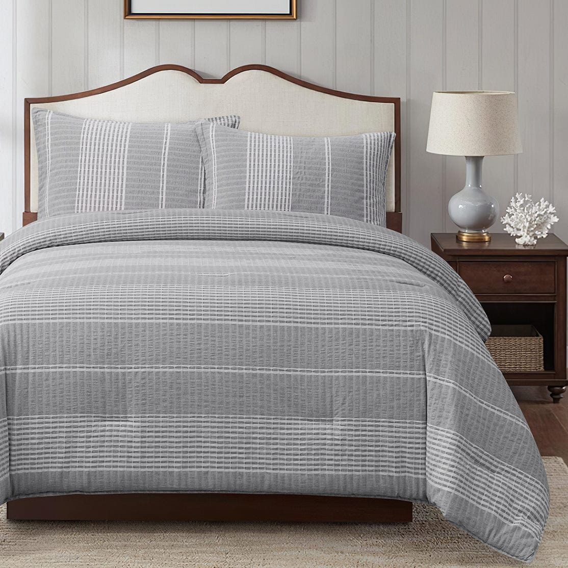 Lane - King Stripe Comforter Set (Set of 3) - Gray