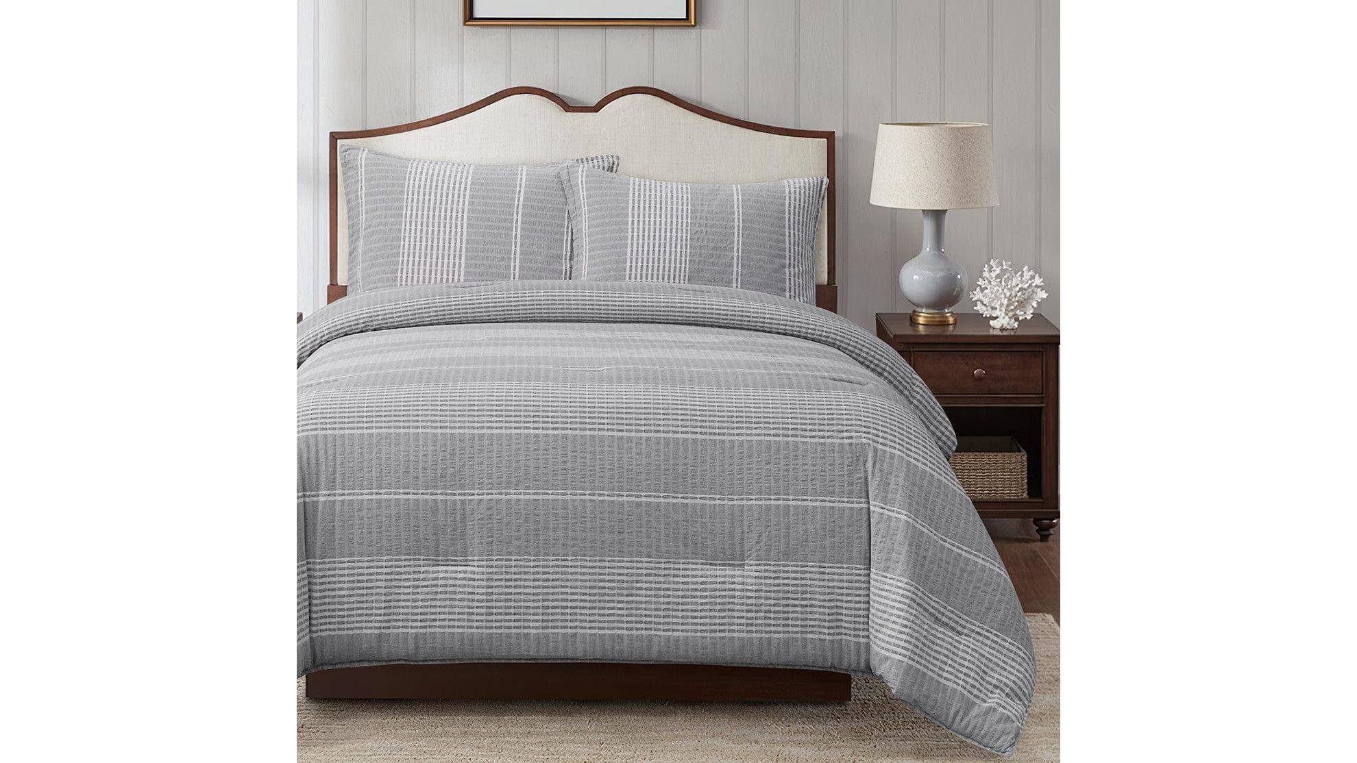 Lane - Queen Stripe Comforter Set Set of 3 - Gray