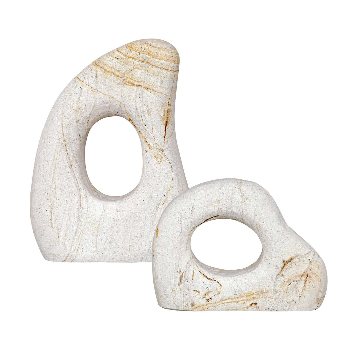 Stone Flow - Outdoor Sculptures (Set of 2) - Brown / White