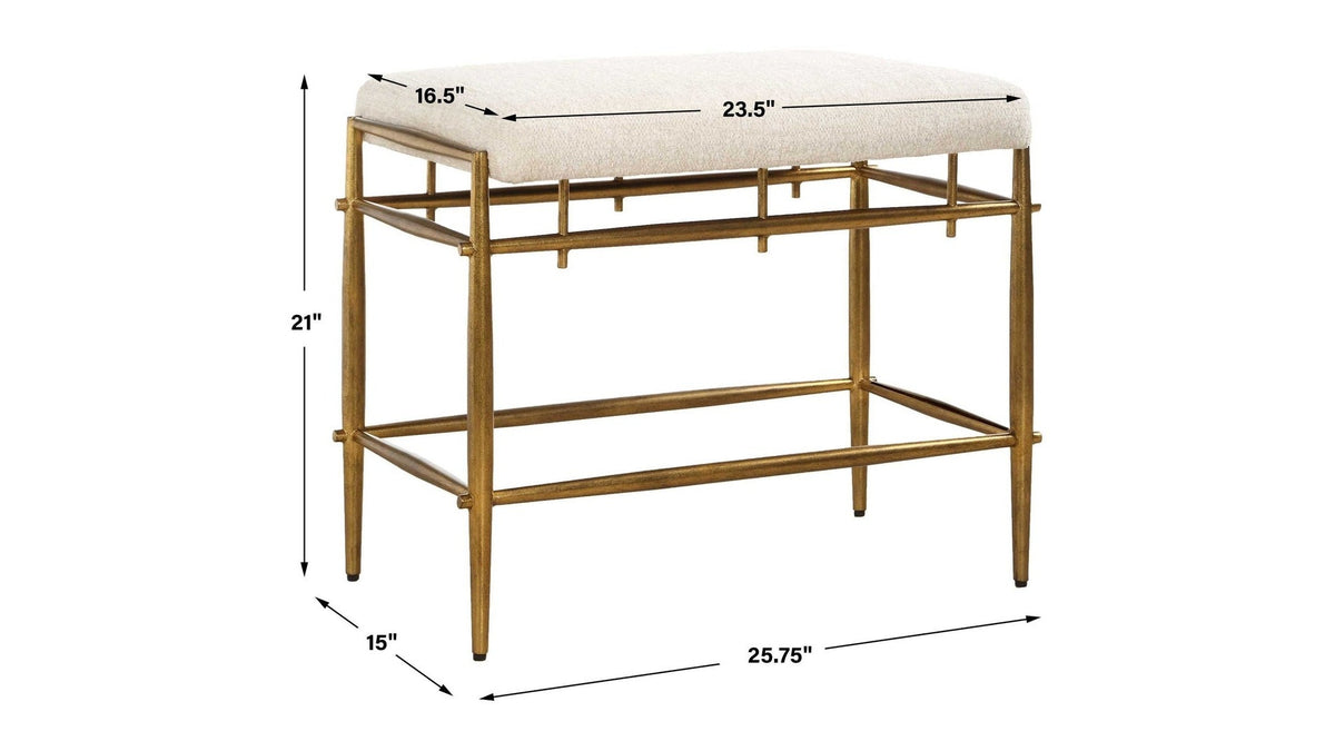 Karleen - Plush Small Brass Bench - White