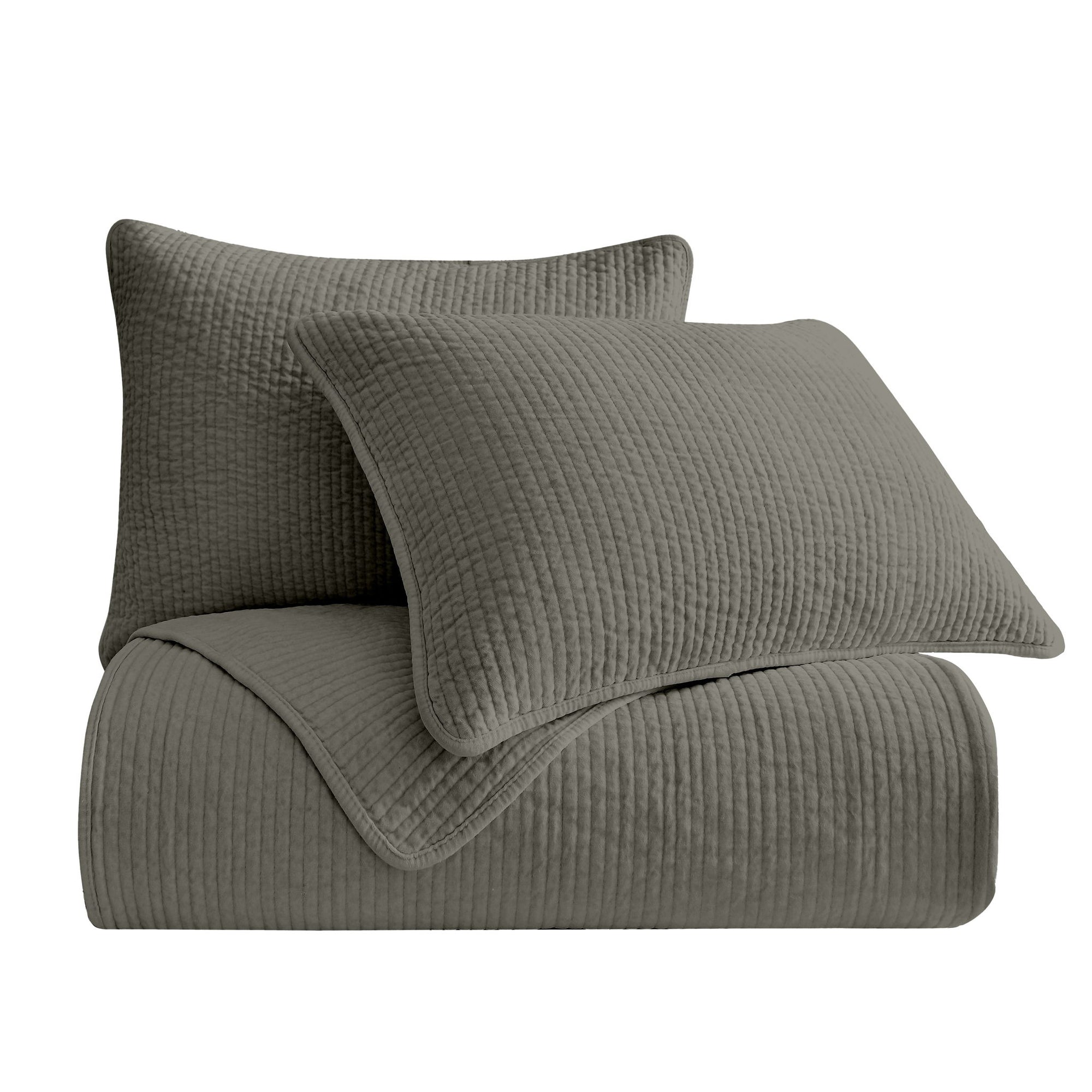 Stonewashed Cotton Velvet - King Quilt Set (Set of 3) - Gray