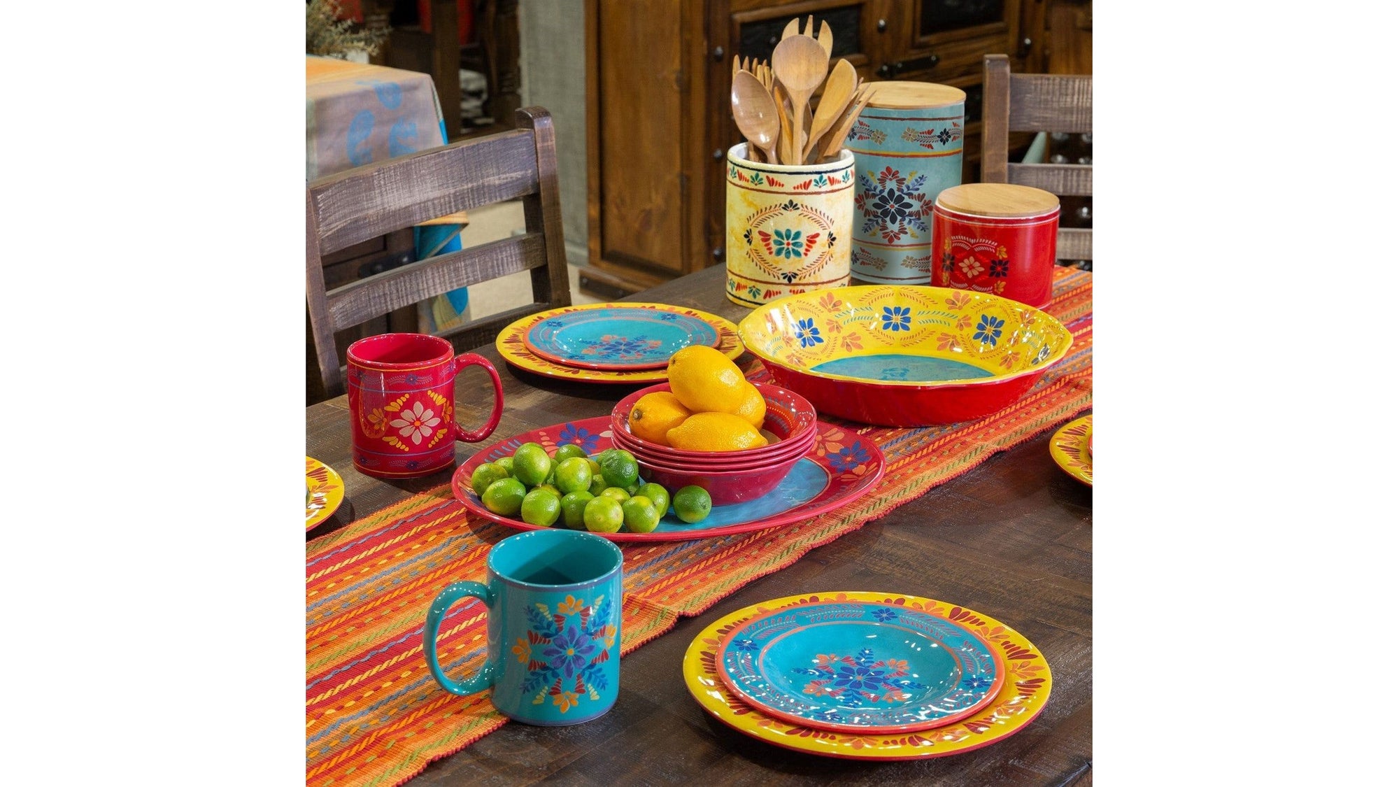 Bonita - Talavera Design Melamine Set Set of 14 , 2 Per Carton - Yellow / Blue