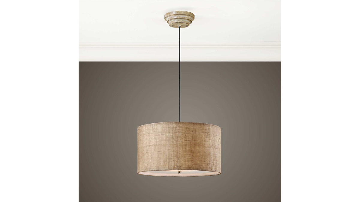 Dafina - 3 Light Burlap Drum Pendant - Beige