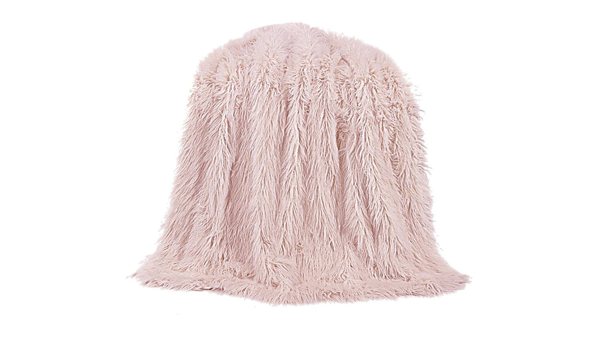 Mongolian Fur - Faux Fur Throw Blanket - Blush