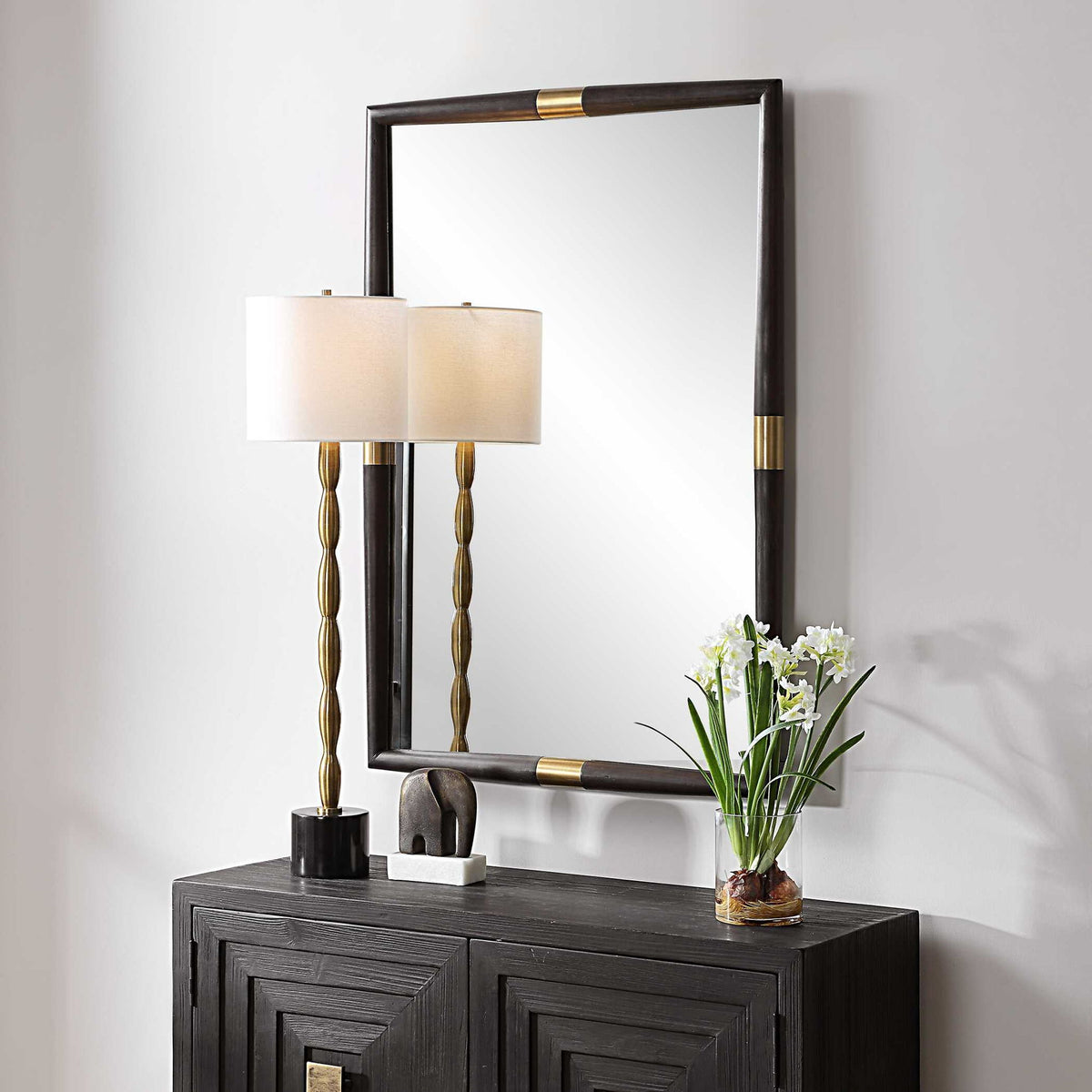 Larkin - Dark Wood &amp; Brass Mirror - Dark Brown