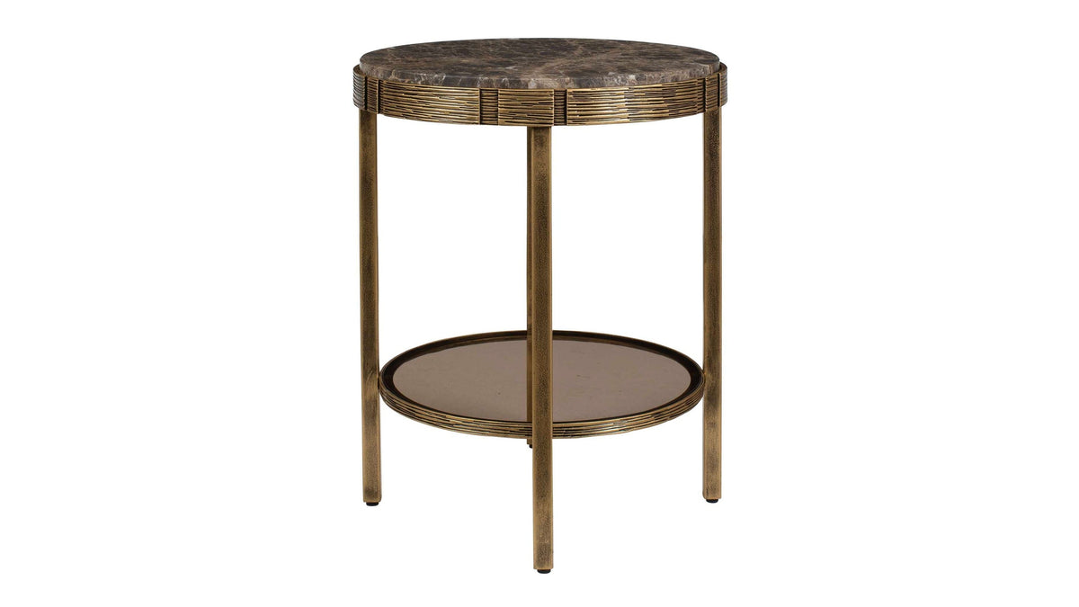 Cusano - Round Dark Marble Accent Table - Brass / Brown