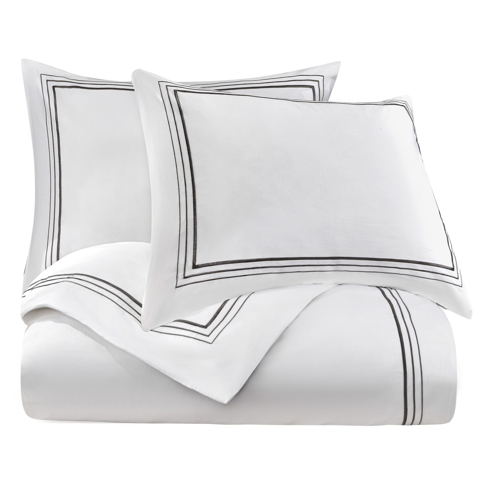 Border Embroidery - King Duvet Cover Set (Set of 3) - Gray