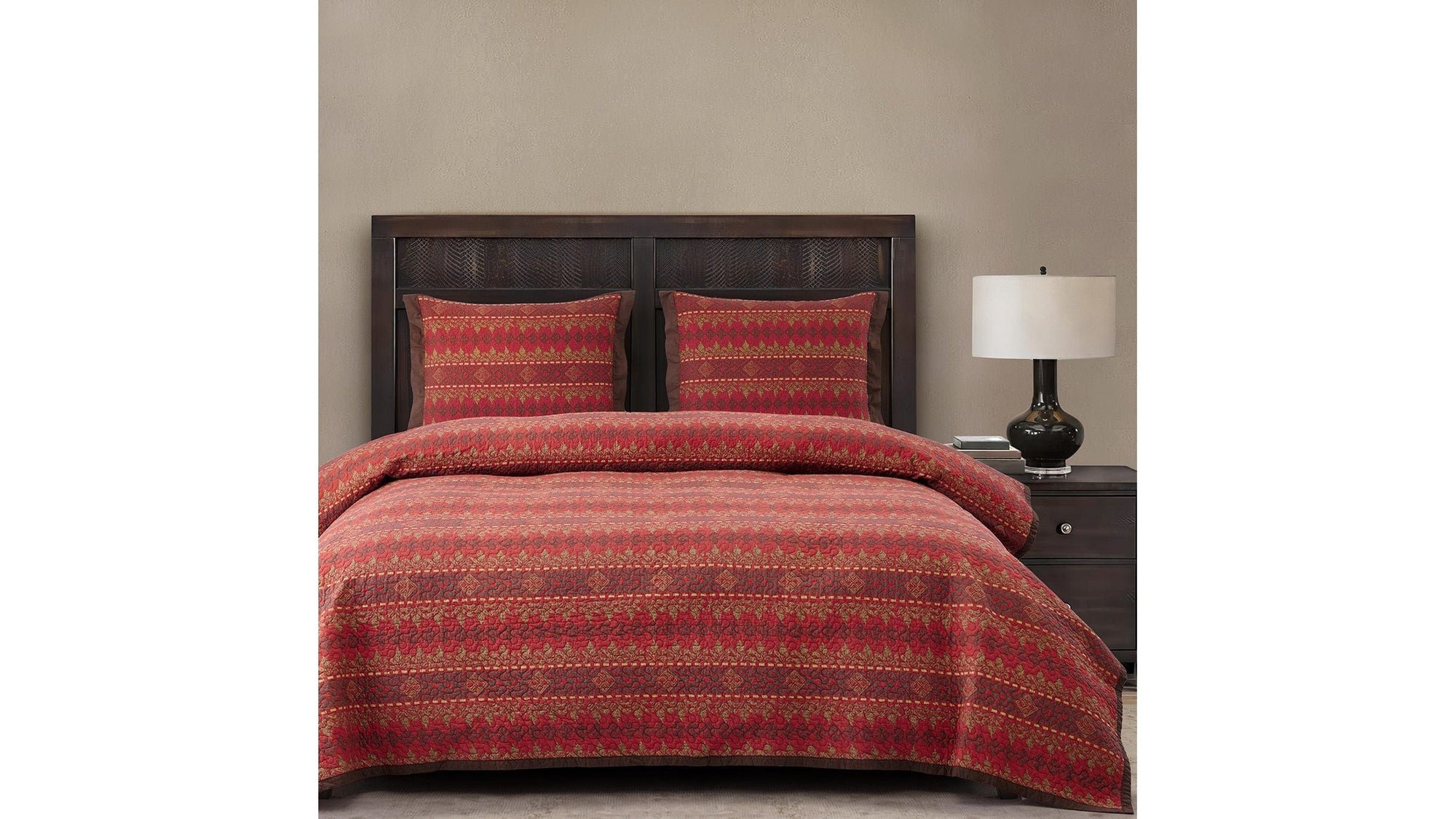 Rushmore - Full/Queen Reversible Quilt Set Set of 3 - Red / Brown