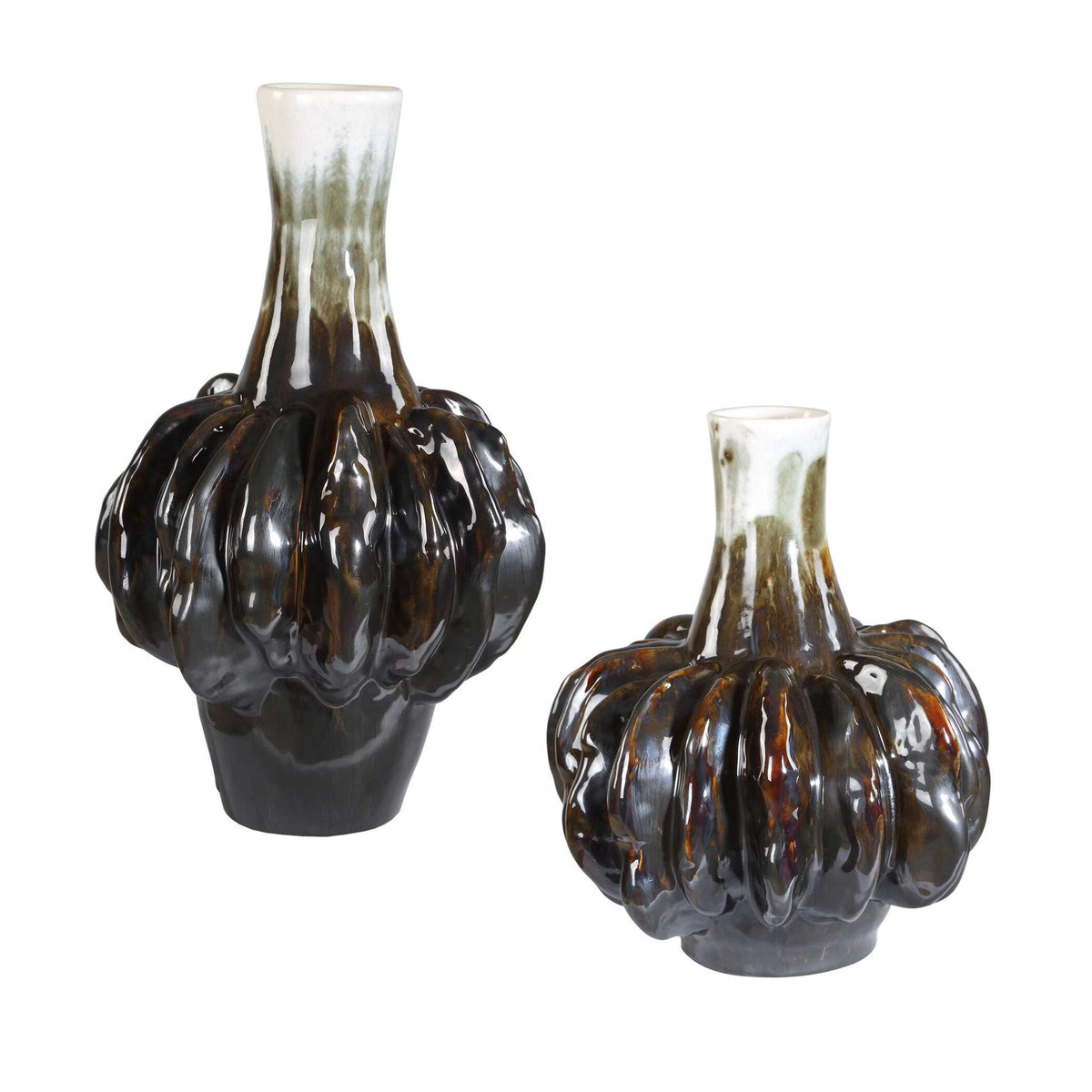 Umbrian - Gourd Vases (Set of 2) - White &amp; Brown