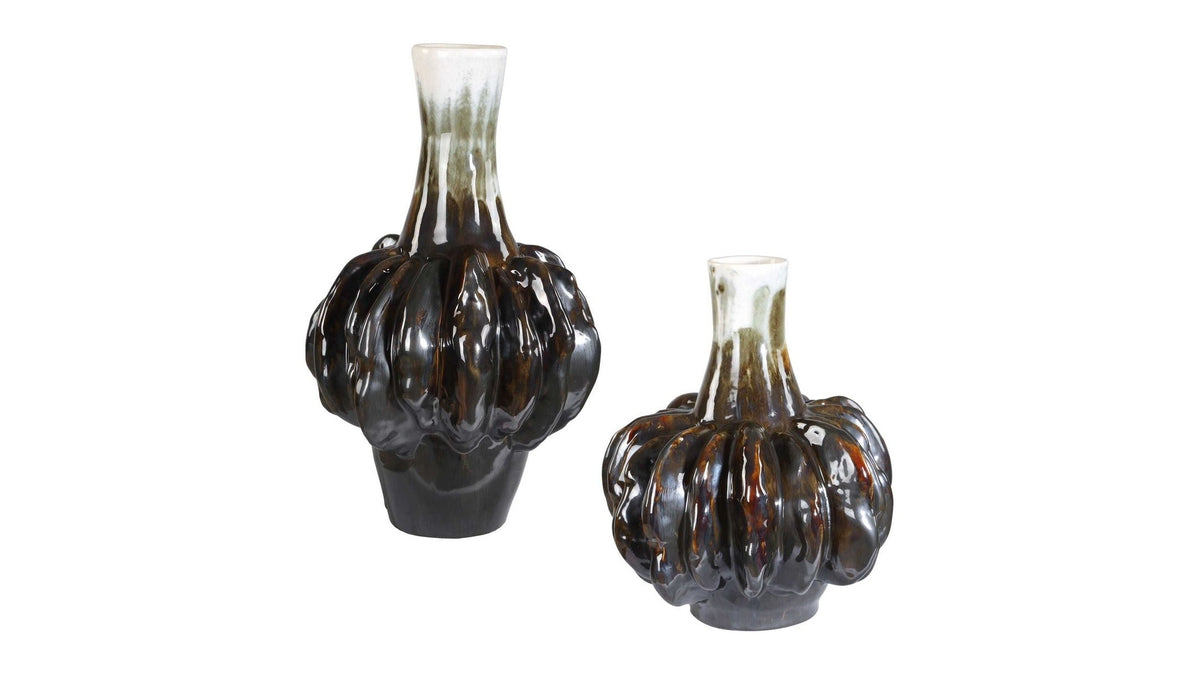 Umbrian - Gourd Vases Set of 2 - White & Brown