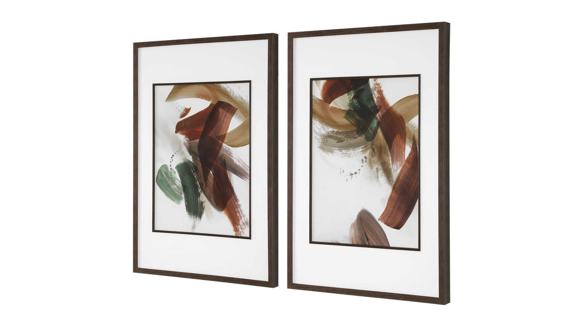 Velocity - Framed Abstract Prints Set of 2 - Brown / Green / Red / White
