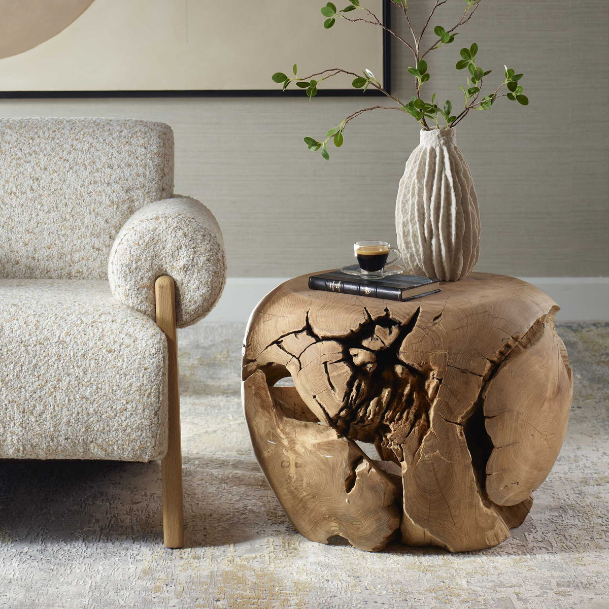 Sola - Handcrafted Teak Side Table - Beige