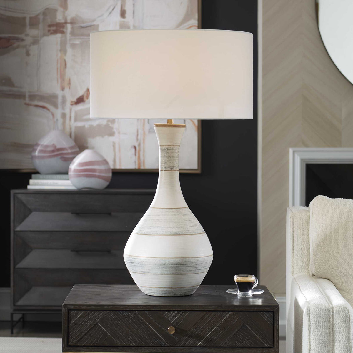 Potter - Table Lamp - Striped Ivory Blue