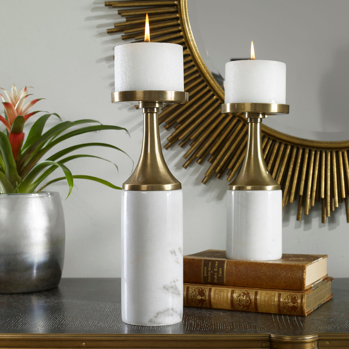 Castiel - Marble Candleholders (Set of 2) - White &amp; Gold