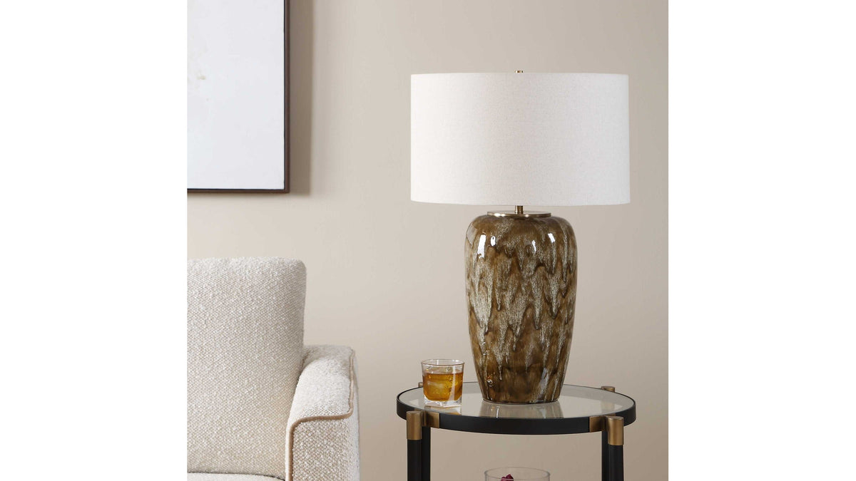 Torrence - Glazed Table Lamp - Brown / White