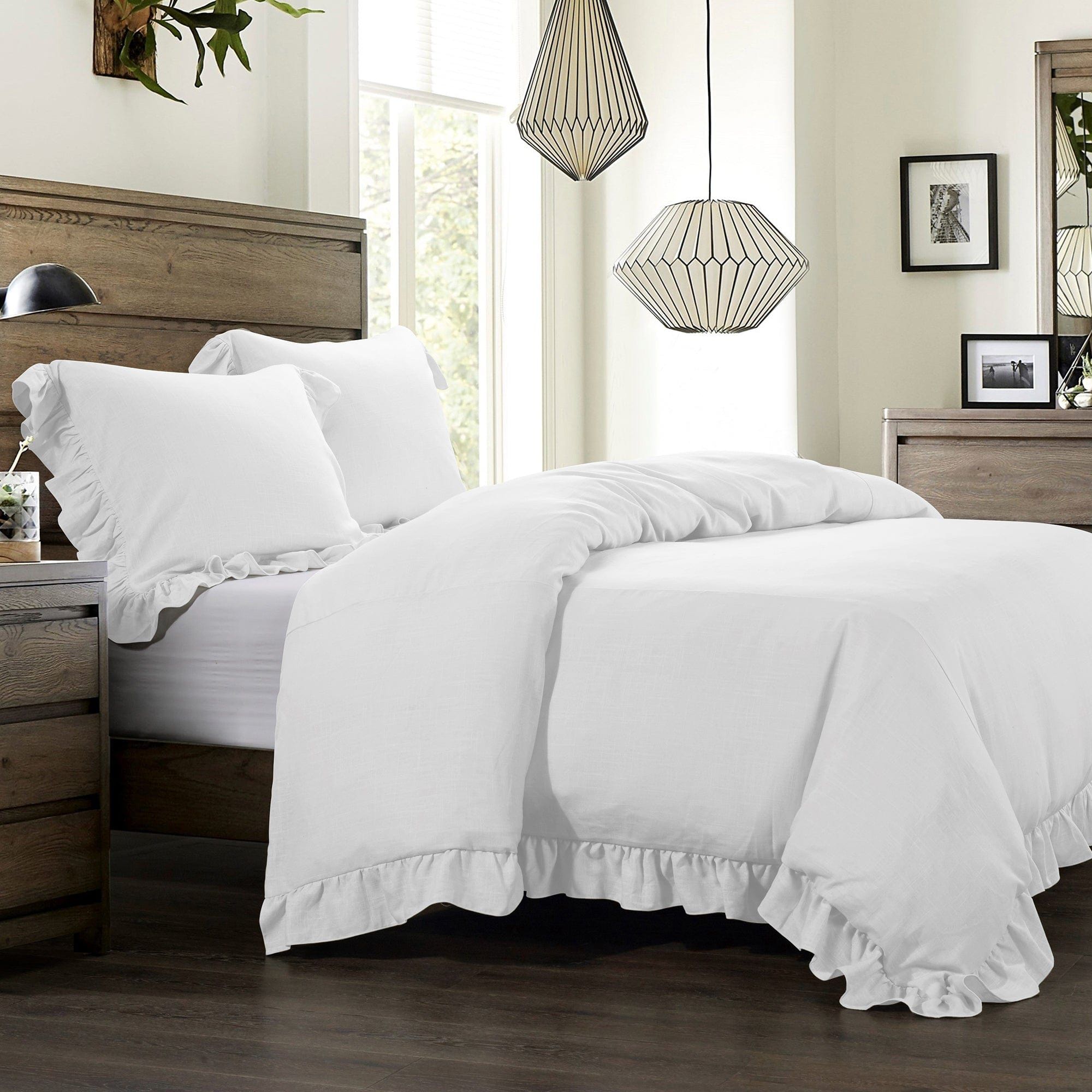 Lily - Queen Washed Linen Comforter Set (Set of 3) - White