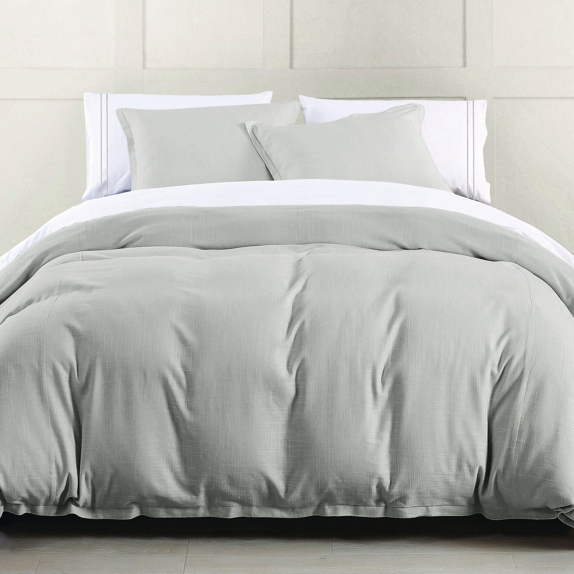 Hera - Twin Washed Linen Flange Duvet Cover - Light Gray