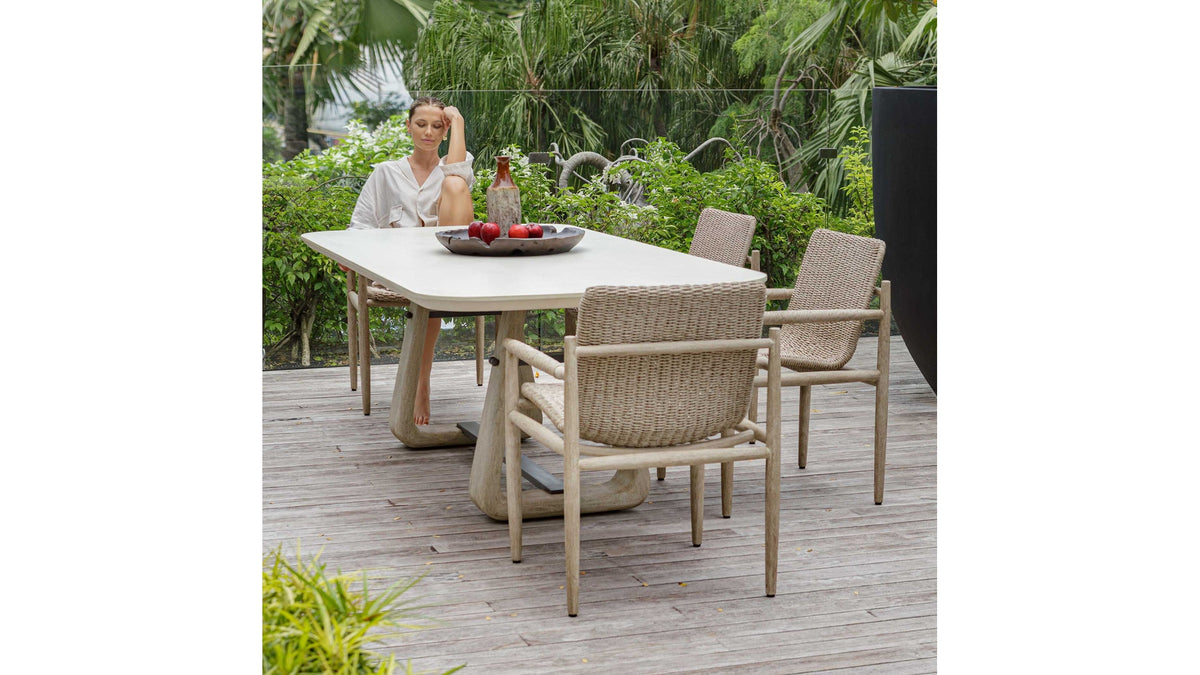 Circa - Concrete Outdoor Dining Table - White / Woodtone