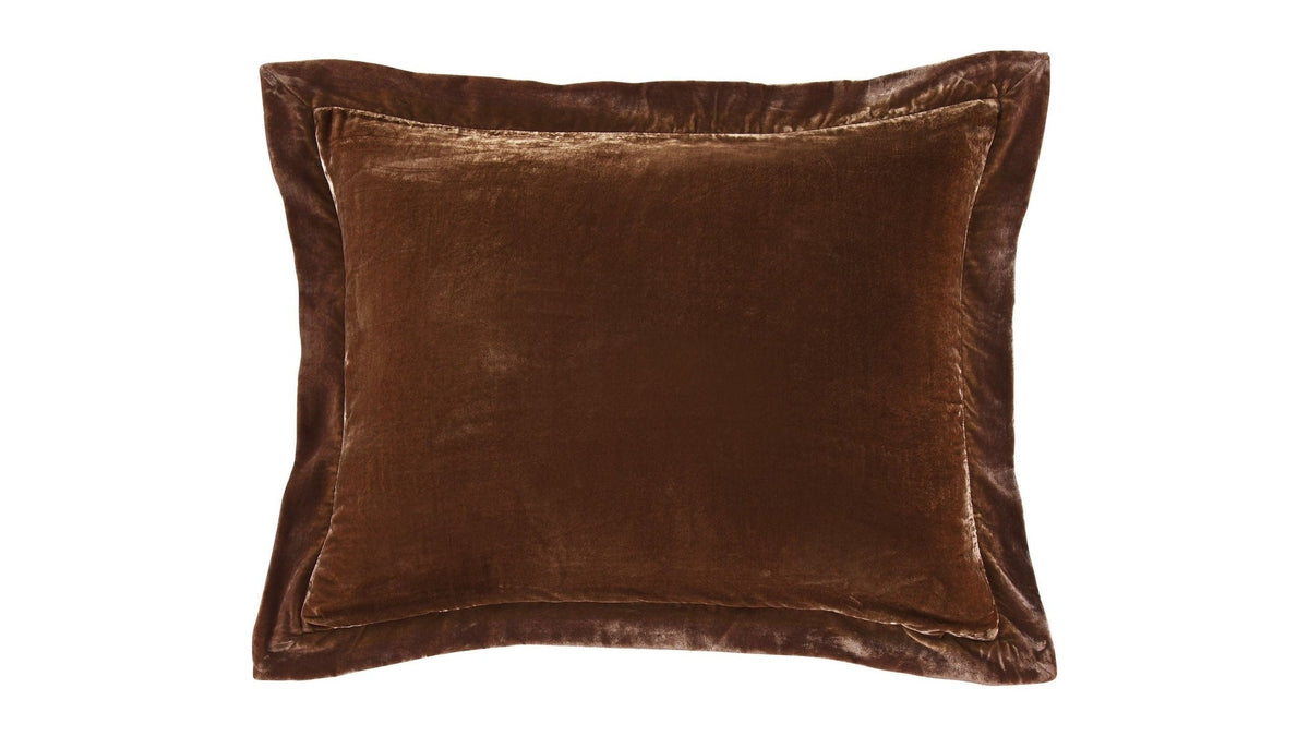 Stella - Faux Silk Velvet Flanged Dutch Euro Pillow - Copper Brown