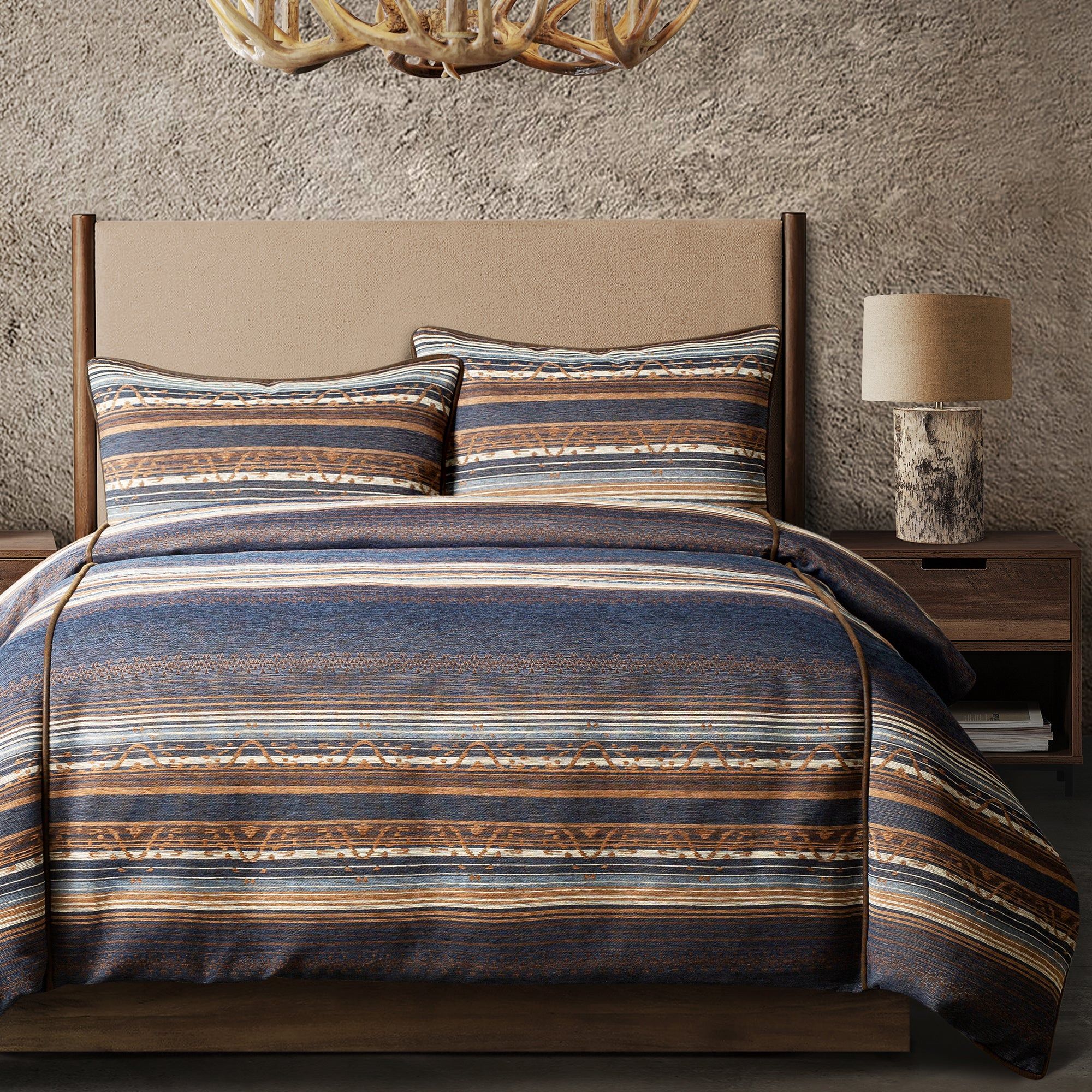 Estes - Full Chenille Comforter Set (Set of 3) - Blue