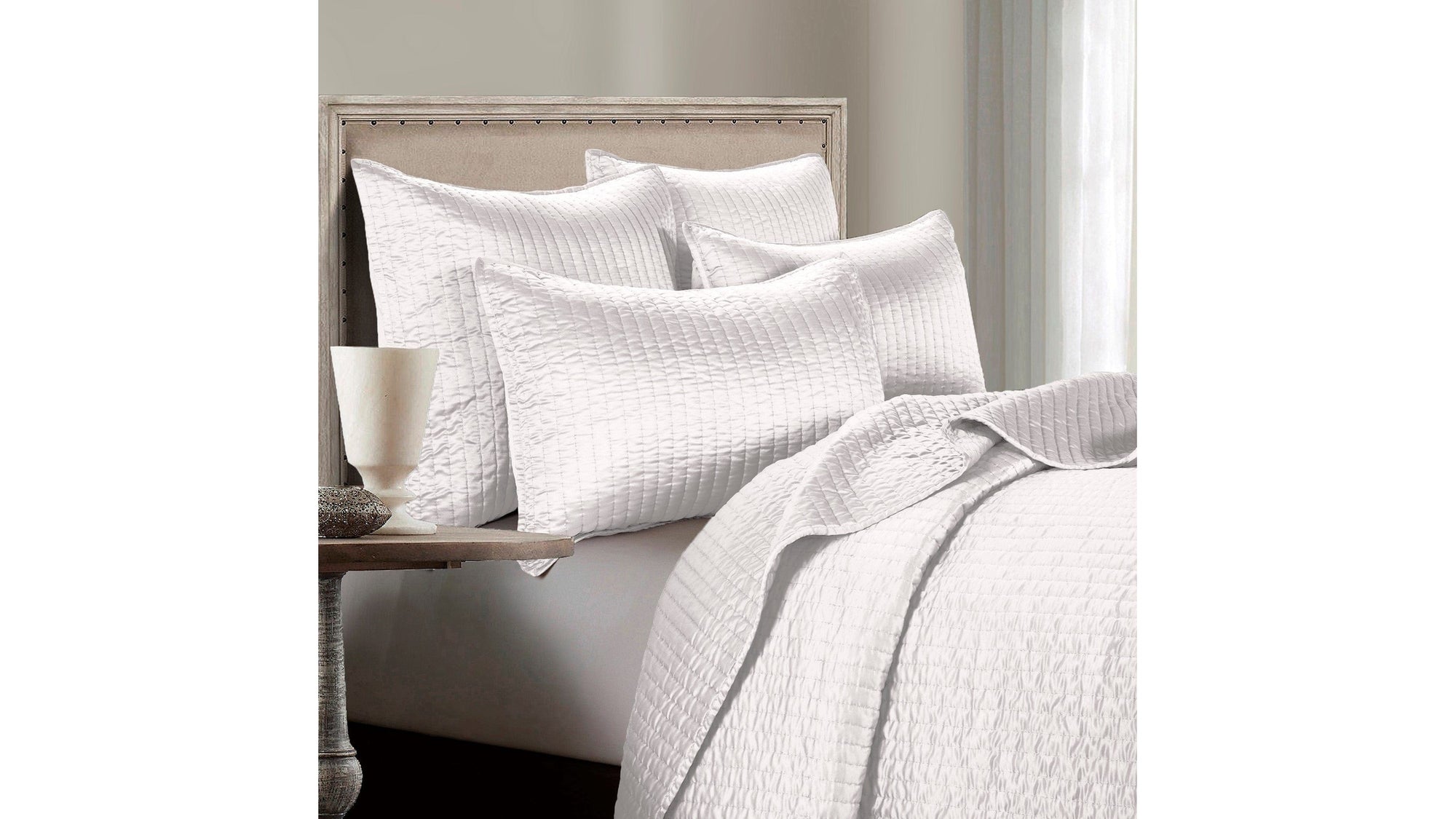 Satin Channel - King Quilt Set Set of 3 - White