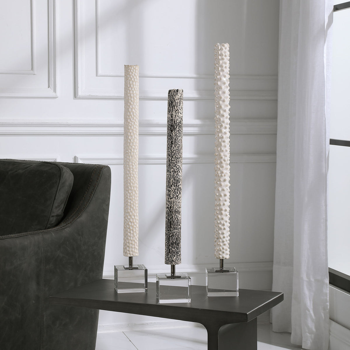 Makira - Cylindrical Sculptures (Set of 3) - Silver
