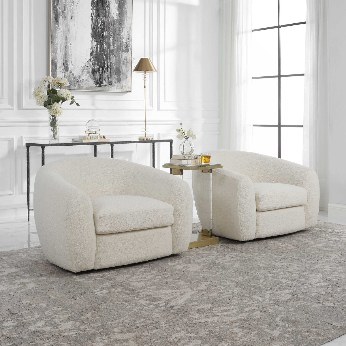 Capra - Art Deco White Swivel Chair