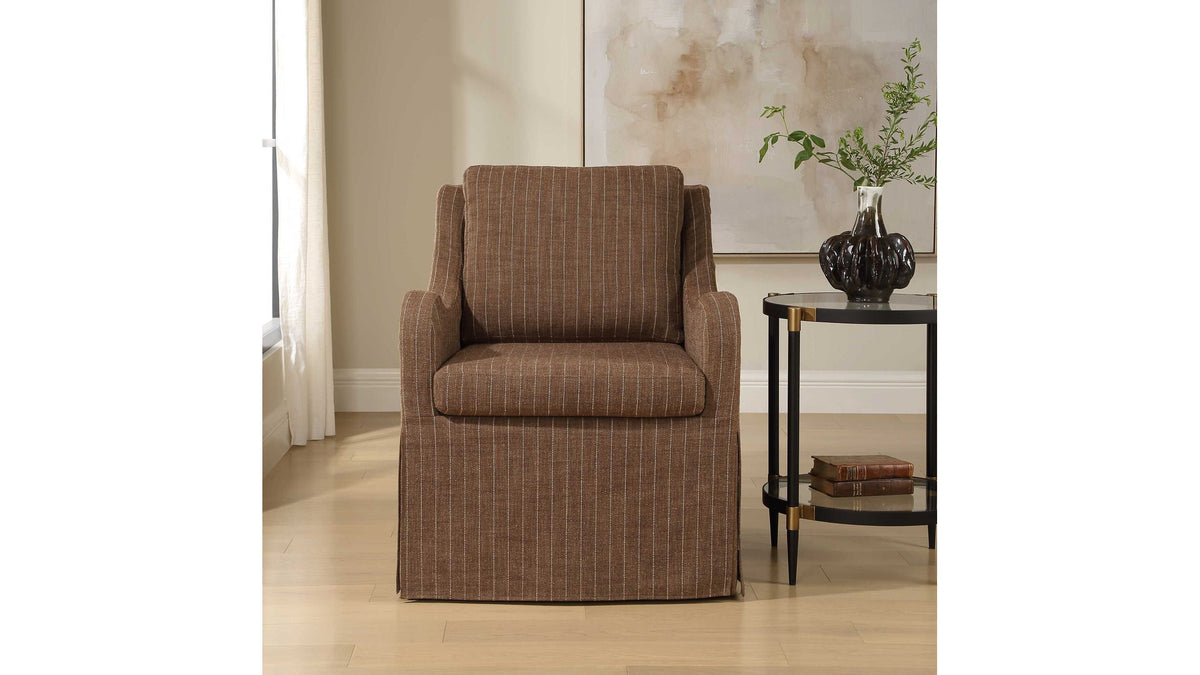 Luisa - Pinstripe Swivel Chair - Brown