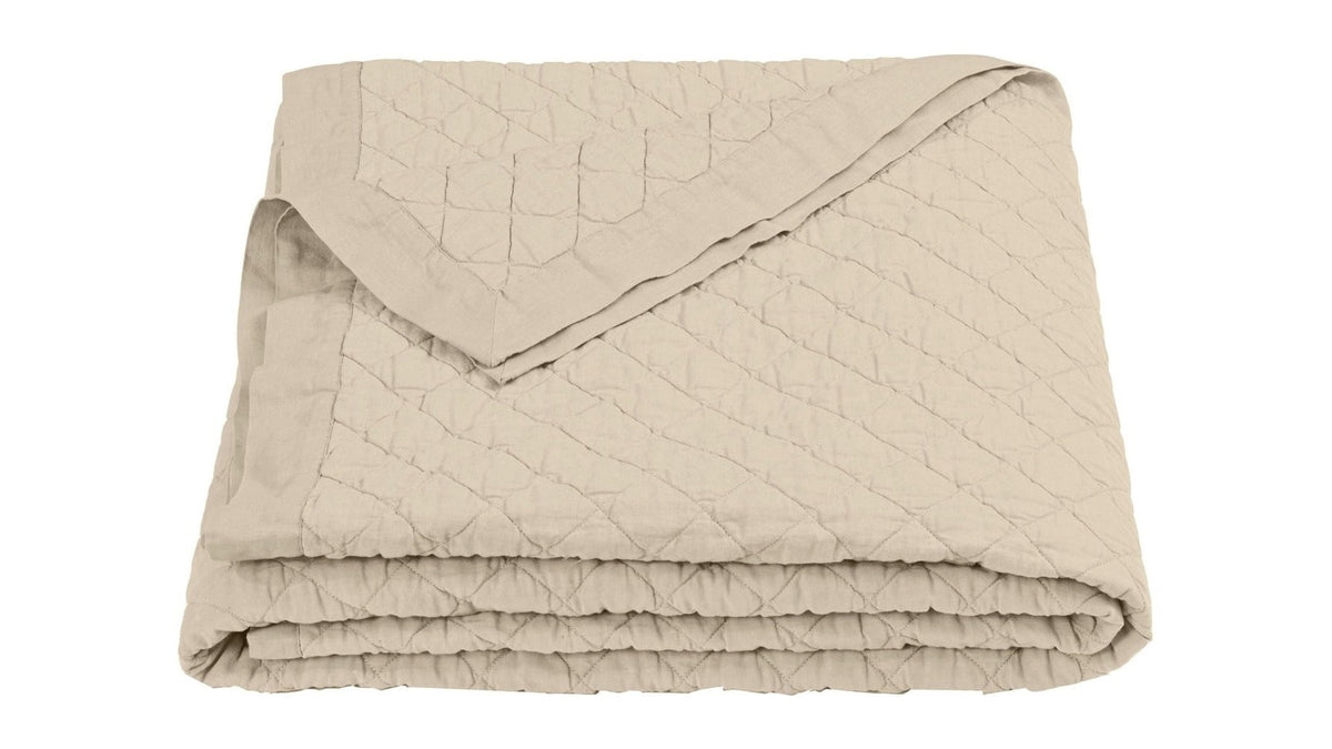 Diamond Linen - Full/Queen Linen Cotton Diamond Quilt - Light Tan