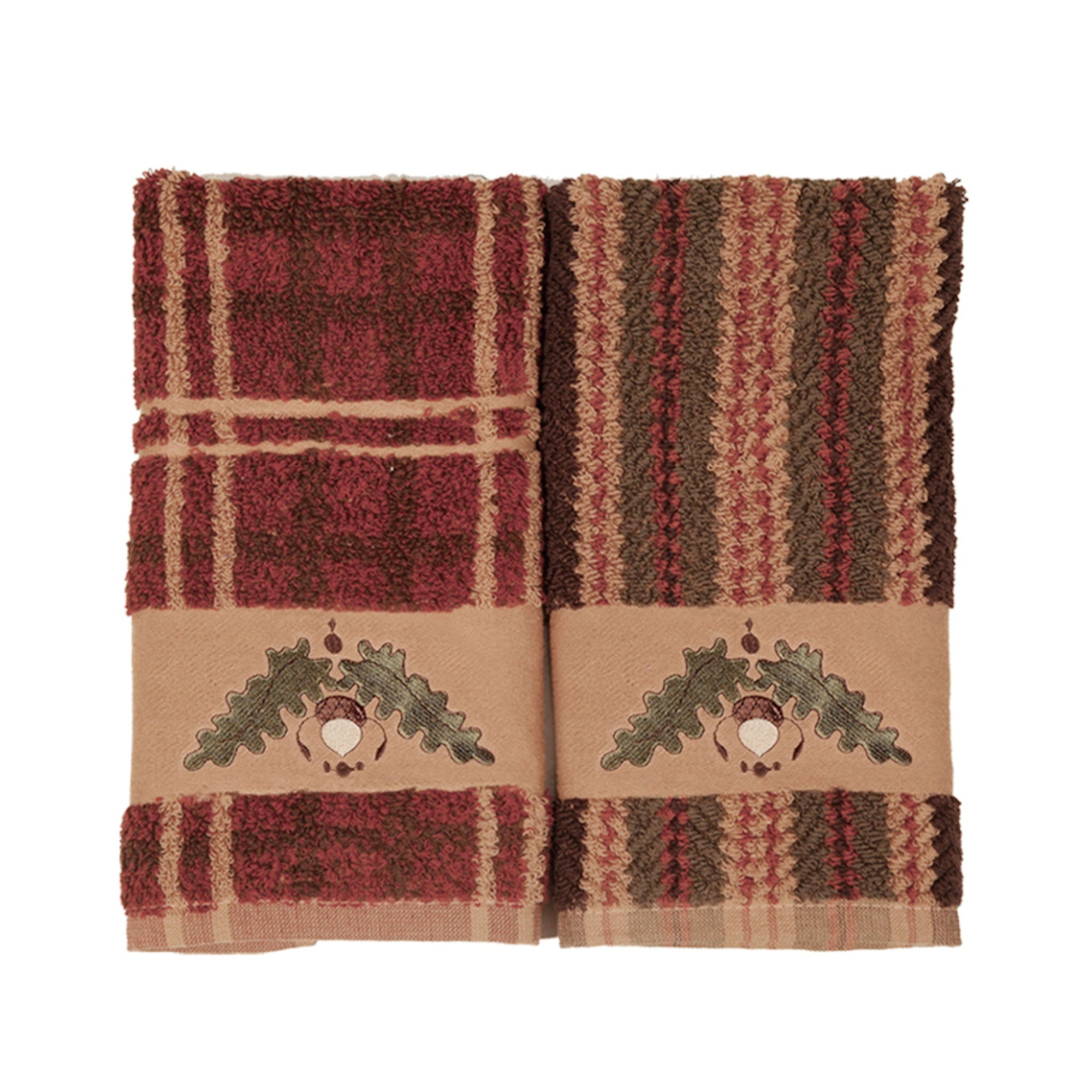 Embroidered Acorn Towel Set, Plaid (Set of 3), 2 Per Carton - Multi