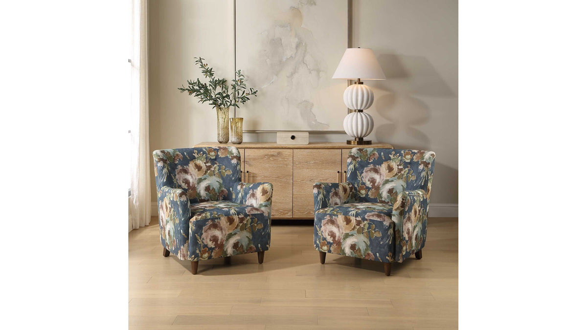 Lainey - Floral Upholstered Armchair - Blue