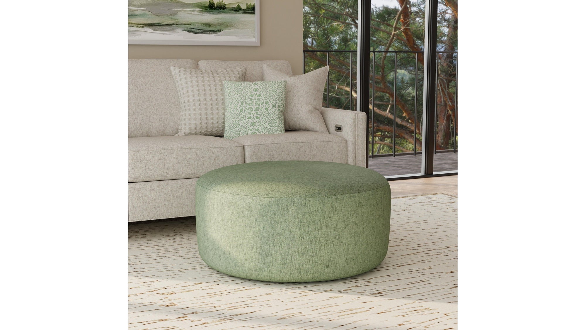 Pouf - Fabric Cocktail Ottoman - Olive