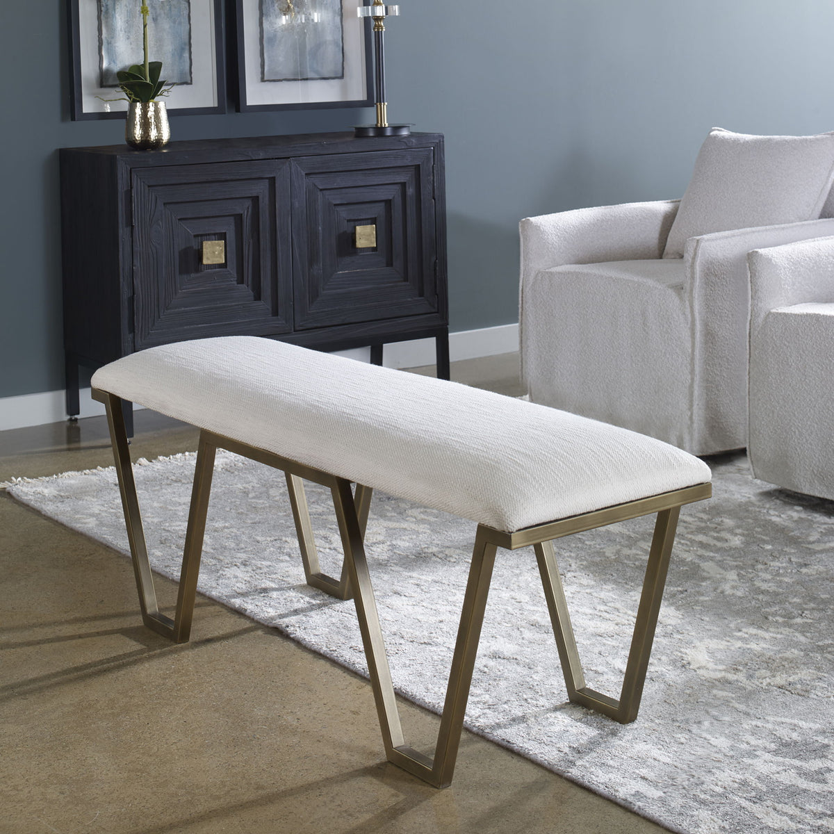 Farrah - Geometric Bench - White